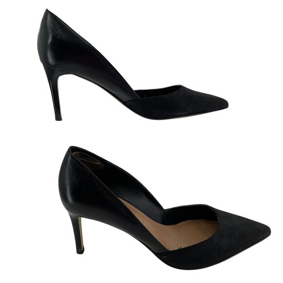 Tahari Phillipa Black Leather Pointed Toe Textured Vamp Classic Stiletto Heel 9 - Picture 1 of 10